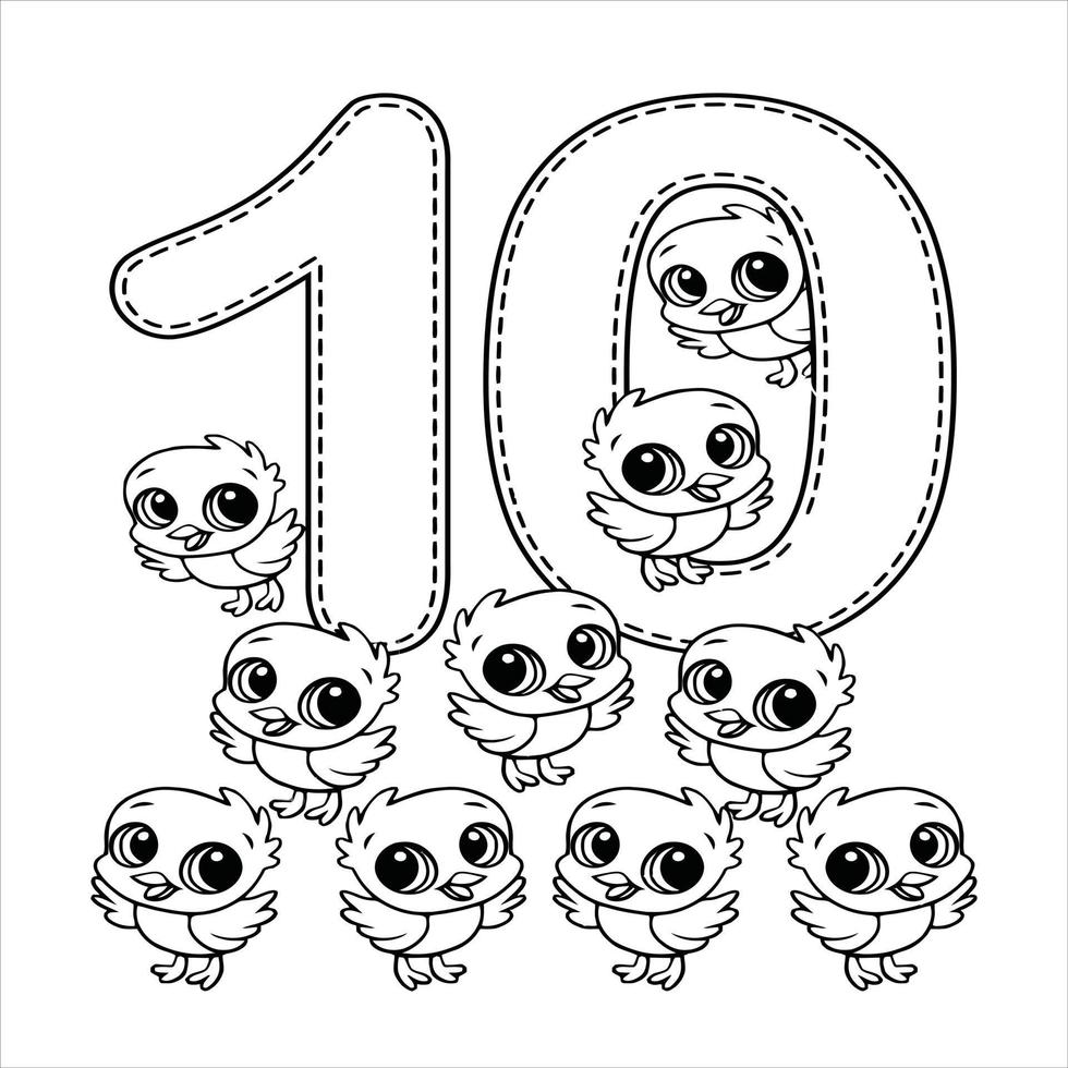 Number coloring page 1,2,3,4,5,6,7,8,9,10 vector