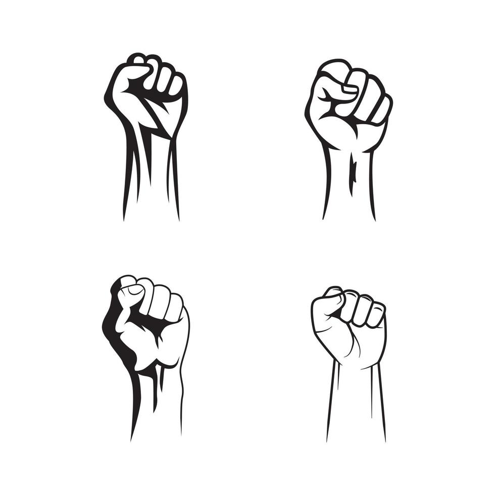 Collection of fists clenched outline style vector