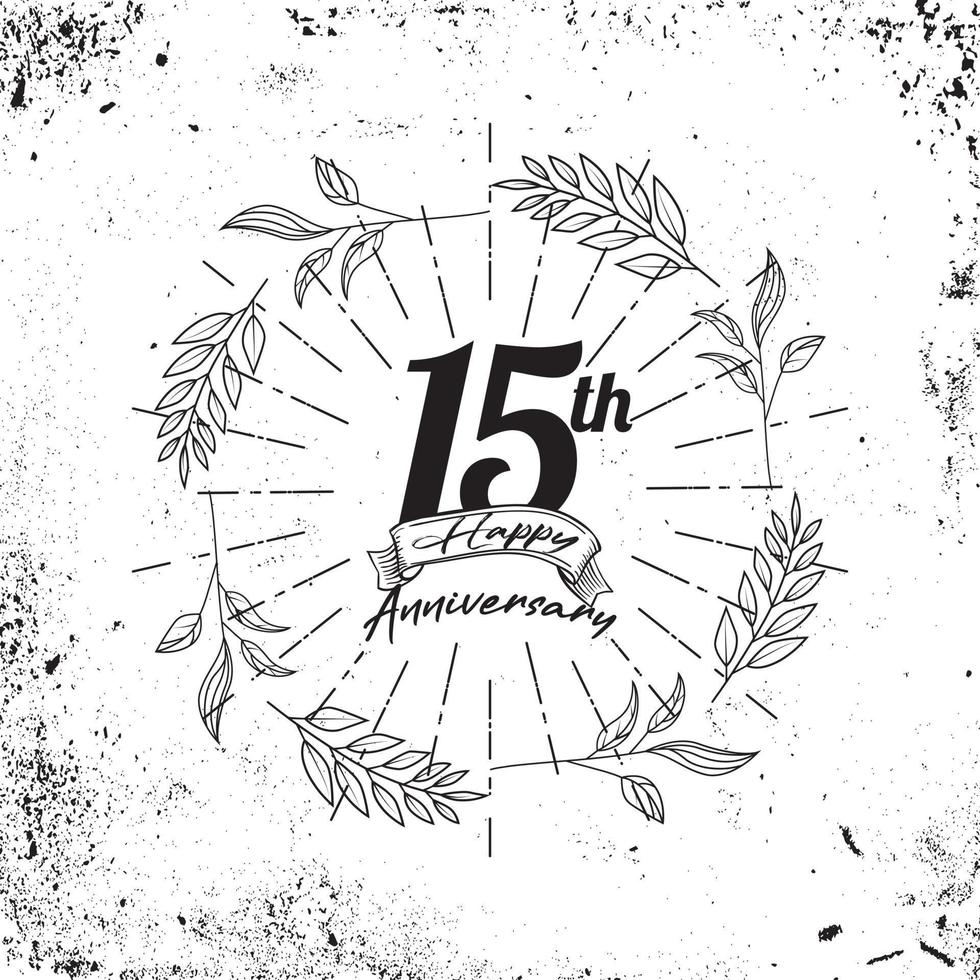 Lettering greeting happy 15th anniversary vintage style vector