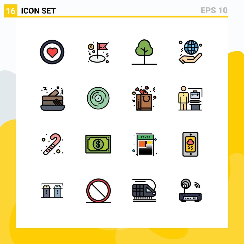 16 User Interface Flat Color Filled Line Pack of modern Signs and Symbols of pancake donate tree world charity Editable Creative Vector Design Elements