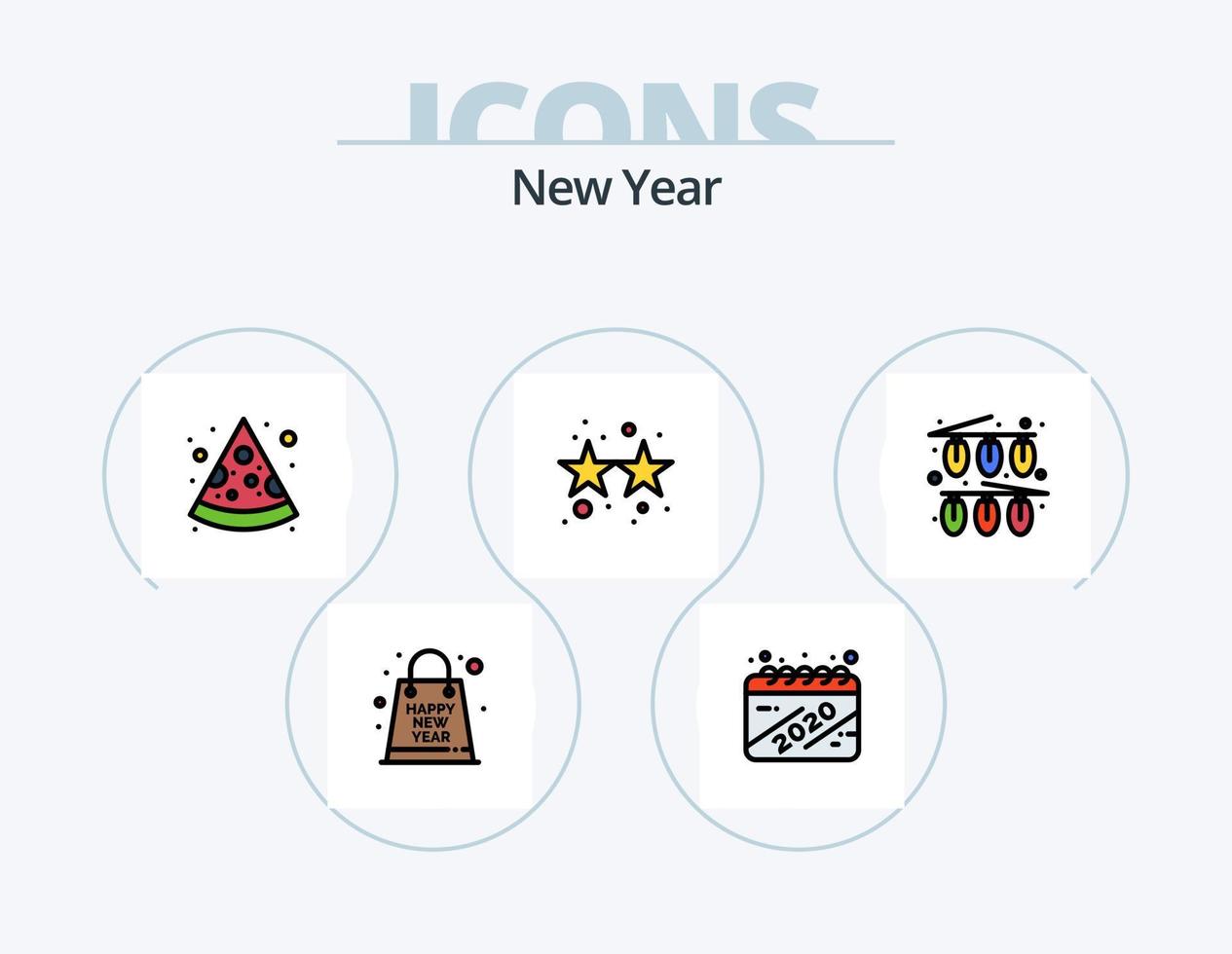 New Year Line Filled Icon Pack 5 Icon Design. grocery. mobile. year. love. device vector