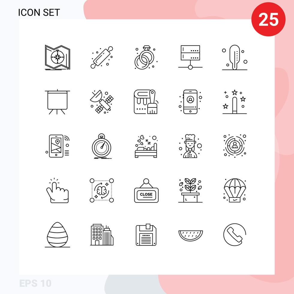 Modern Set of 25 Lines Pictograph of medical server bread rolling pin devices admin Editable Vector Design Elements