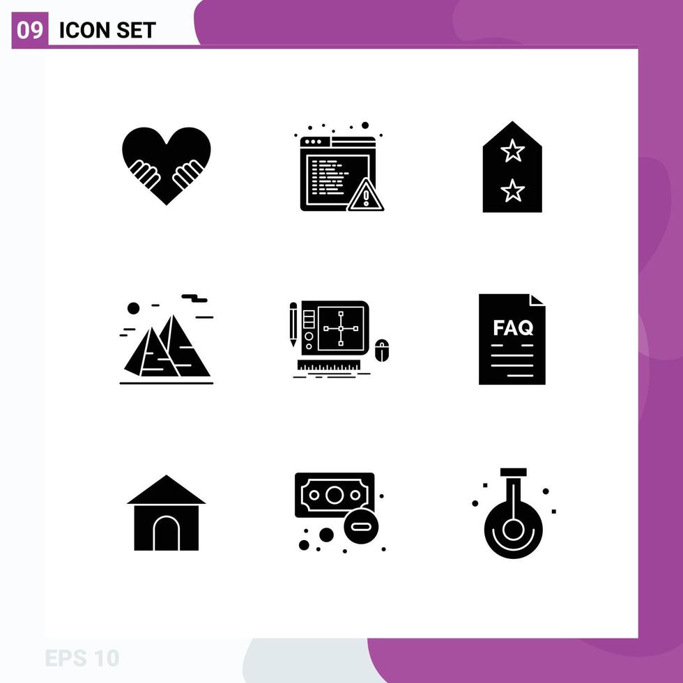 Set of 9 Commercial Solid Glyphs pack for tool design medal travel nature Editable Vector Design Elements