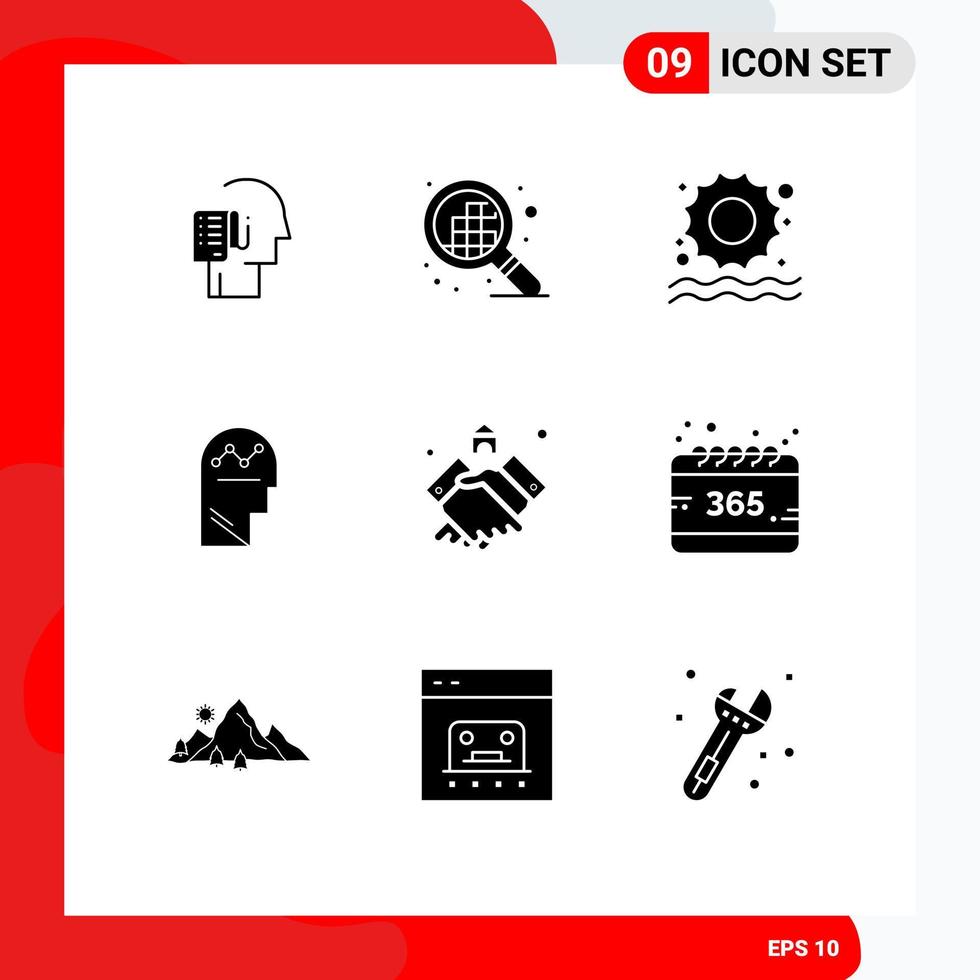 conjunto de 9 iconos modernos de la interfaz de usuario símbolos signos para el pensamiento inmobiliario proceso de hombre de playa elementos de diseño vectorial editables vector