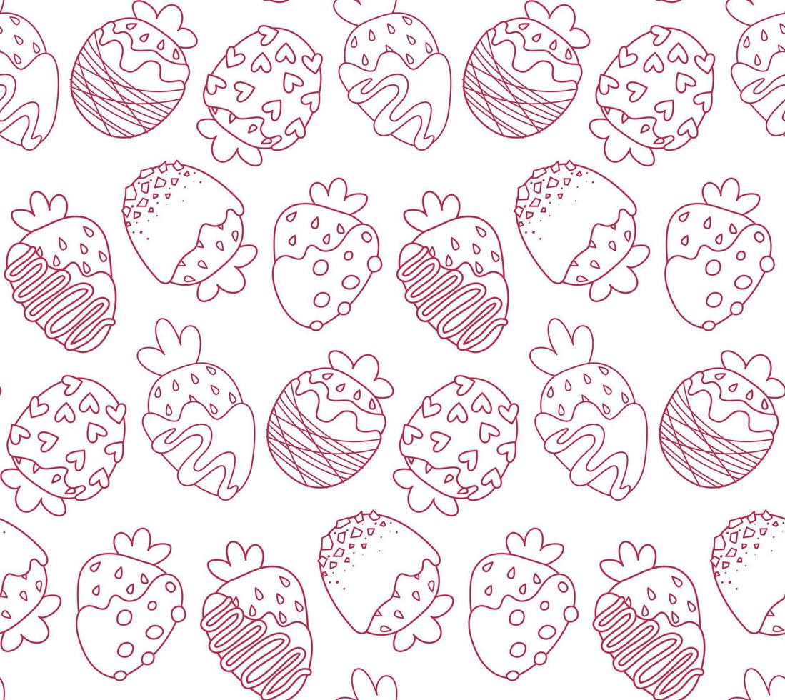 cute seamless background with strawberries and chocolate. hand-drawn illustration vector