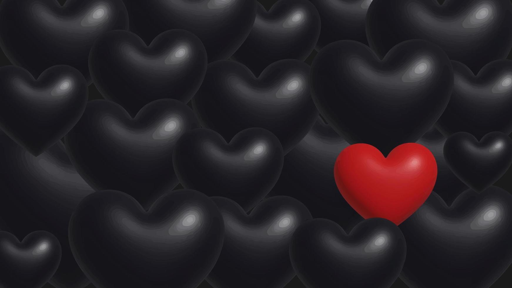 fondo de concepto de día de san valentín con corazones negros y corazón rojo. pancarta con corazones para cualquier uso. ilustración vectorial vector