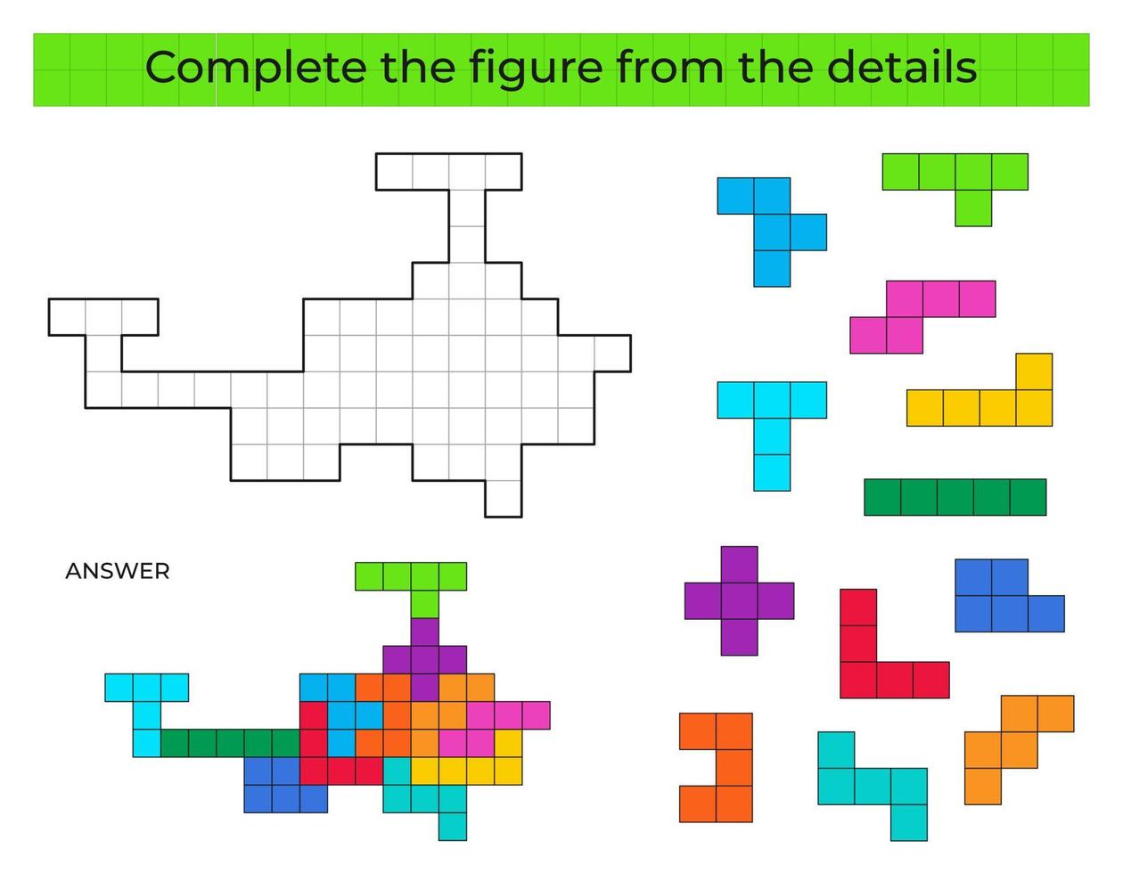 Complete the figure. Puzzle game with helicopter. vector