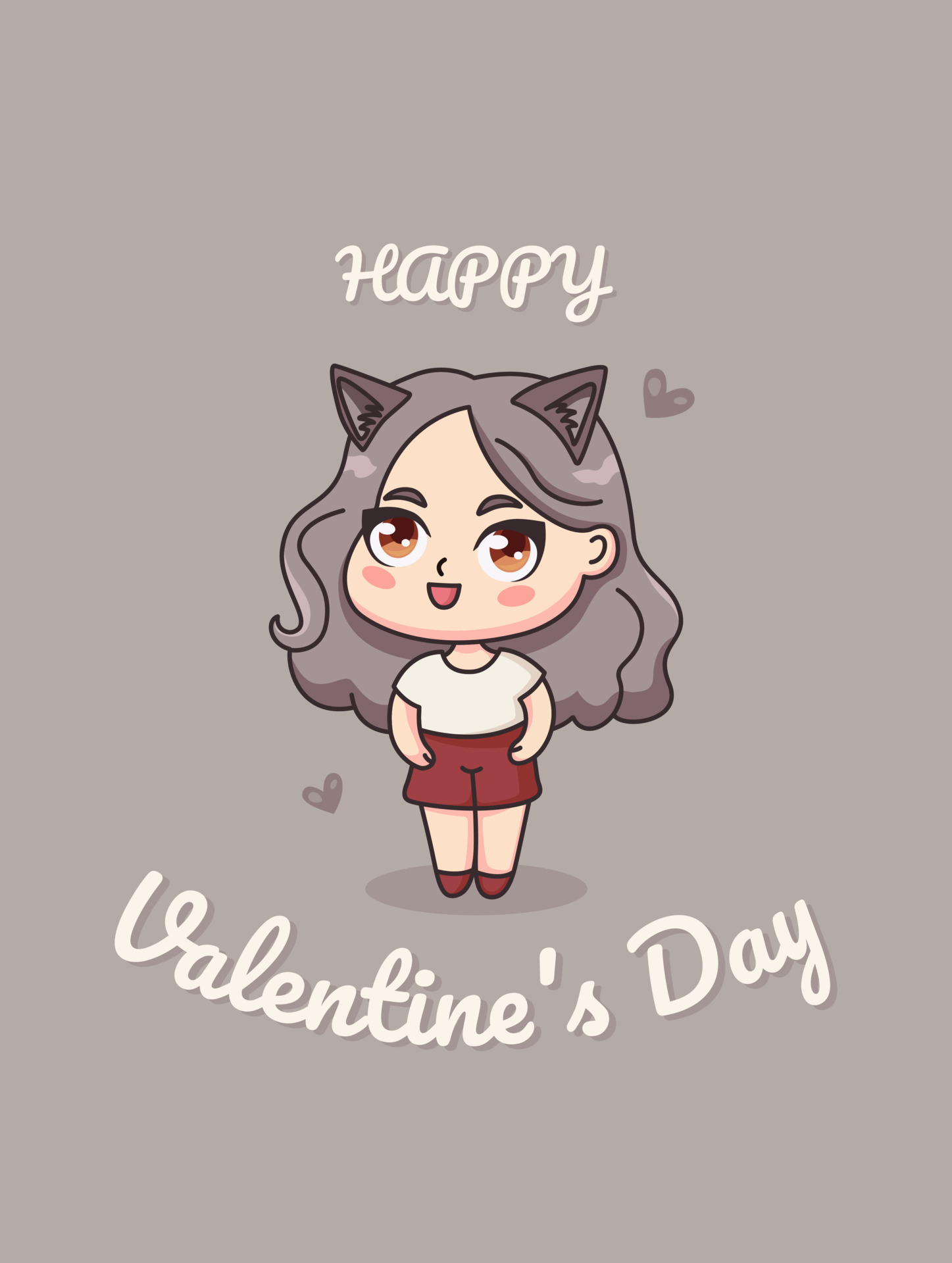 Valentine's Day. Vector cute illustrations with cartoon anime girl in chibi  style. Cartoon postcard and poster. 17069242 Vector Art at Vecteezy