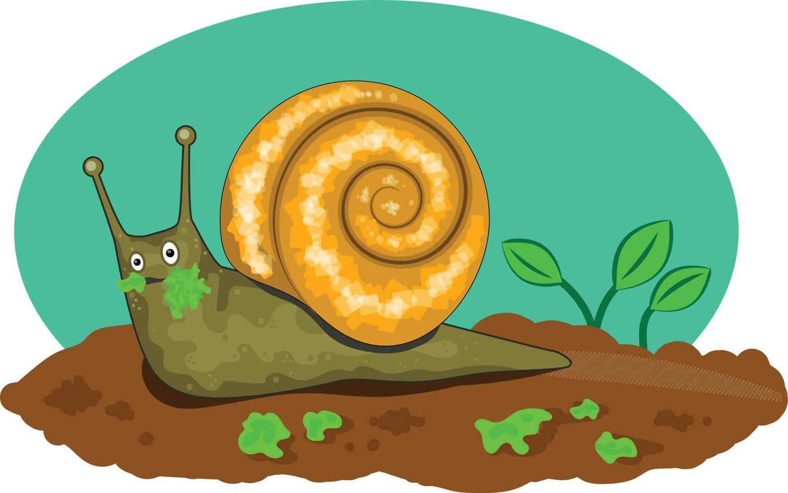 caracol de jardín comiendo lechuga vector