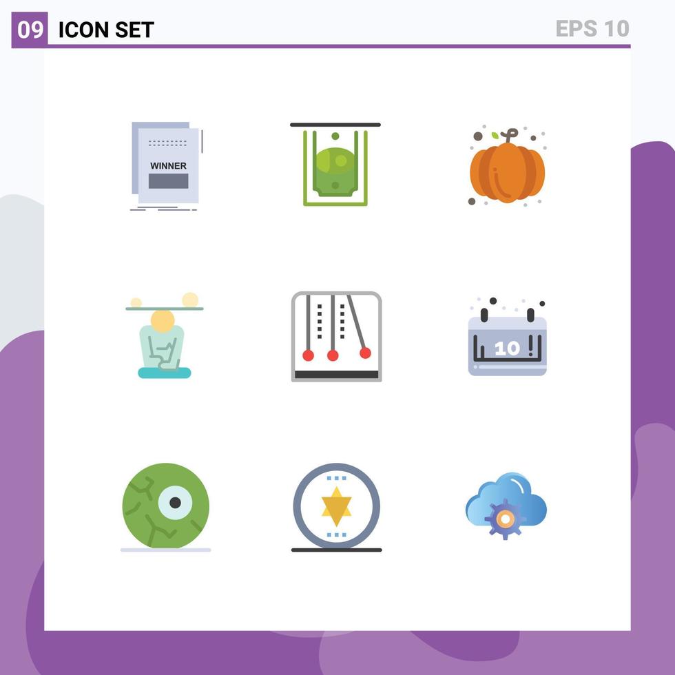 Set of 9 Vector Flat Colors on Grid for development mind autumn meditation balance Editable Vector Design Elements