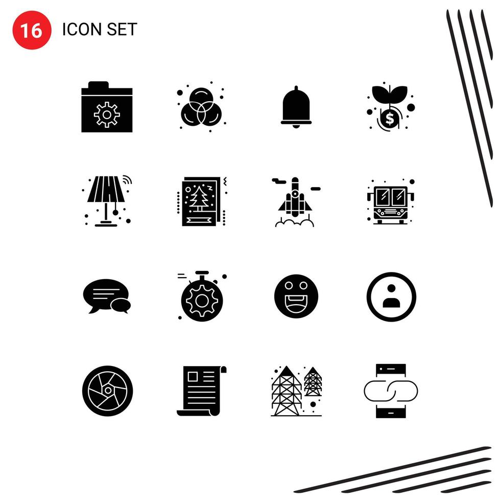 Pack of 16 creative Solid Glyphs of card light notification lamp investment Editable Vector Design Elements