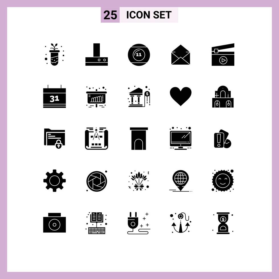 Stock Vector Icon Pack of 25 Line Signs and Symbols for film open equipment message email Editable Vector Design Elements
