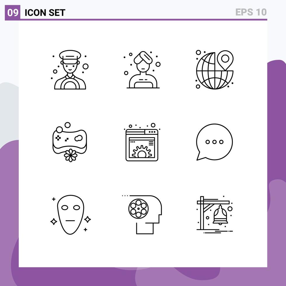 grupo de 9 contornos modernos establecidos para elementos de diseño vectorial editables de cara de spa de pin de contenido de equipo vector