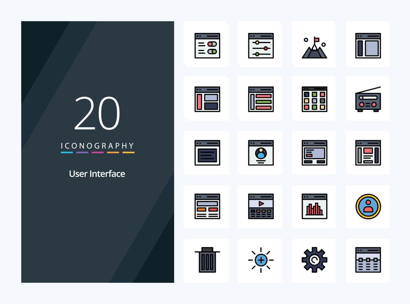 20 User Interface line Filled icon for presentation vector
