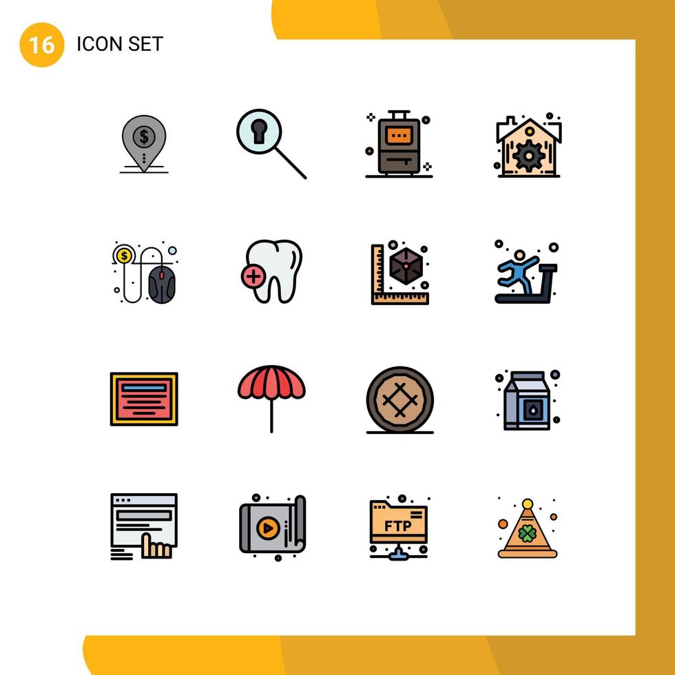 Group of 16 Flat Color Filled Lines Signs and Symbols for per click secret settings estate Editable Creative Vector Design Elements