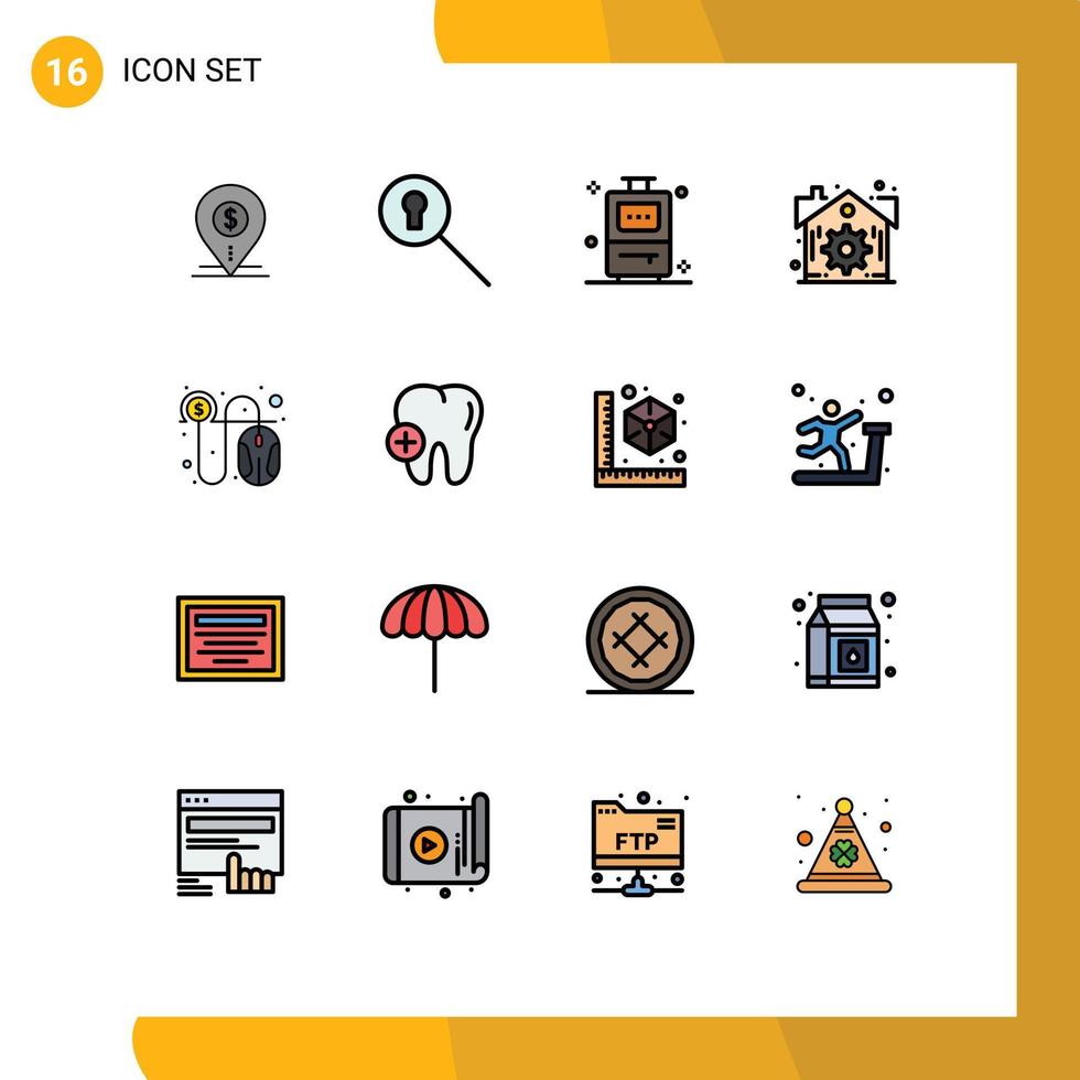 grupo de 16 líneas llenas de color plano, signos y símbolos para la configuración secreta por clic, elementos de diseño de vectores creativos editables