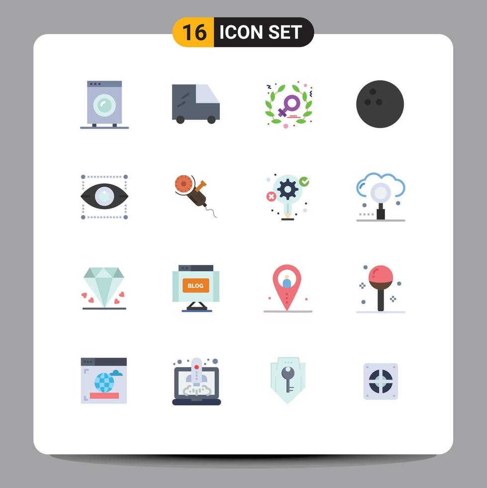 grupo universal de símbolos de iconos de 16 colores planos modernos de potencia de ojo de sierra circular que diseña creatividad paquete editable de elementos de diseño de vectores creativos