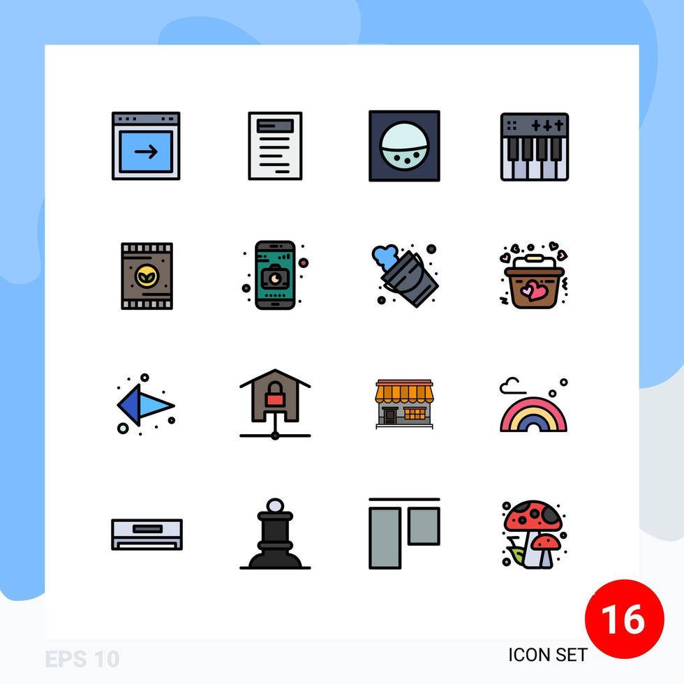 16 User Interface Flat Color Filled Line Pack of modern Signs and Symbols of soil fertilizer washing agriculture music Editable Creative Vector Design Elements