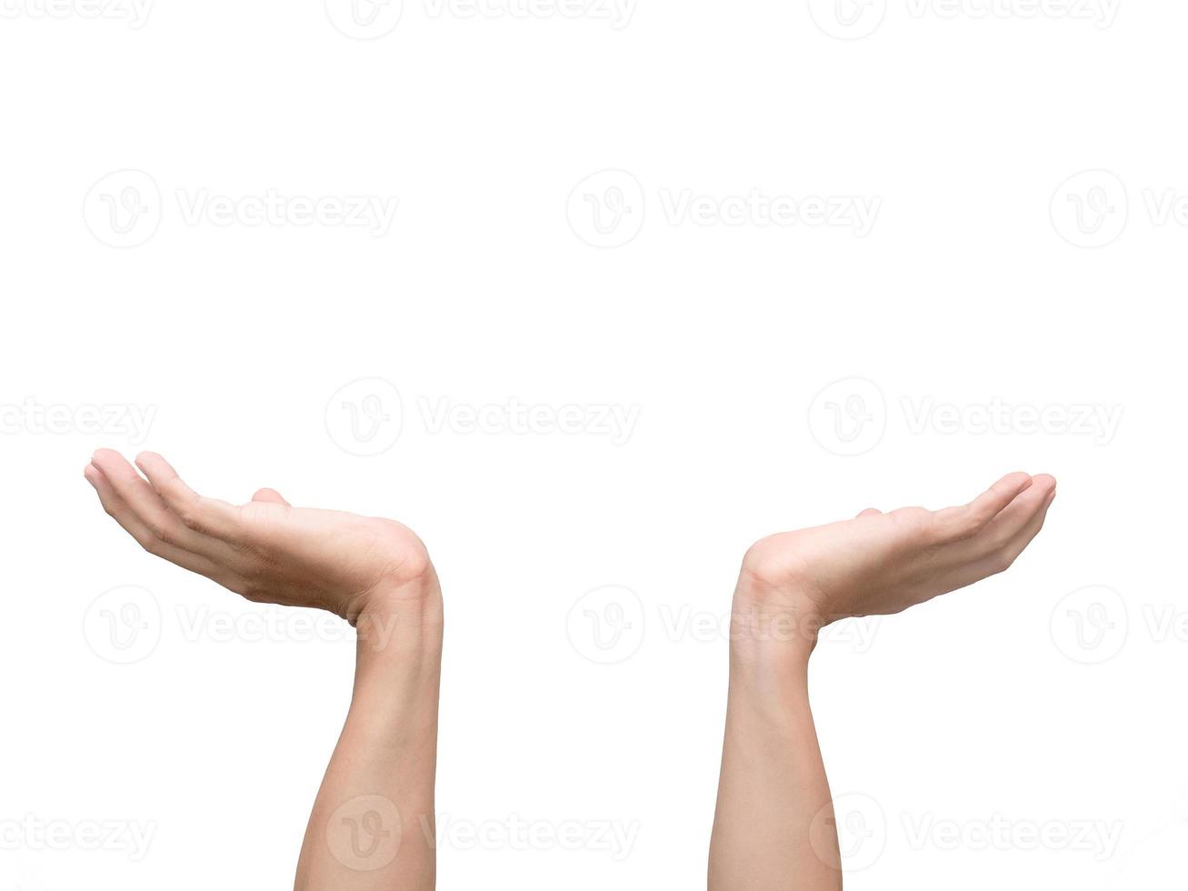 Man hands gesture holding something isolated photo