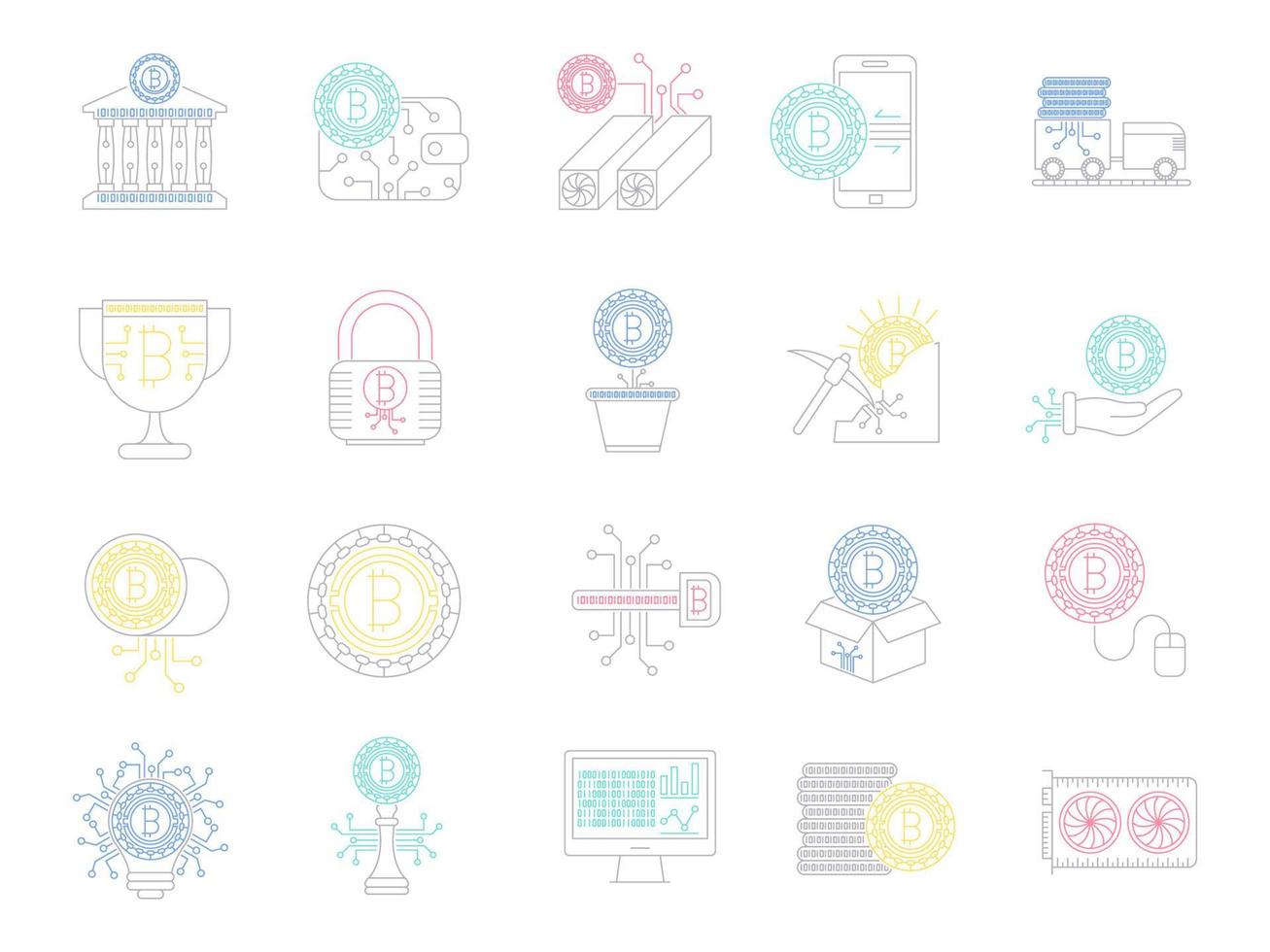 Bitcoin icons, suitable for a wide range of digital creative projects. vector