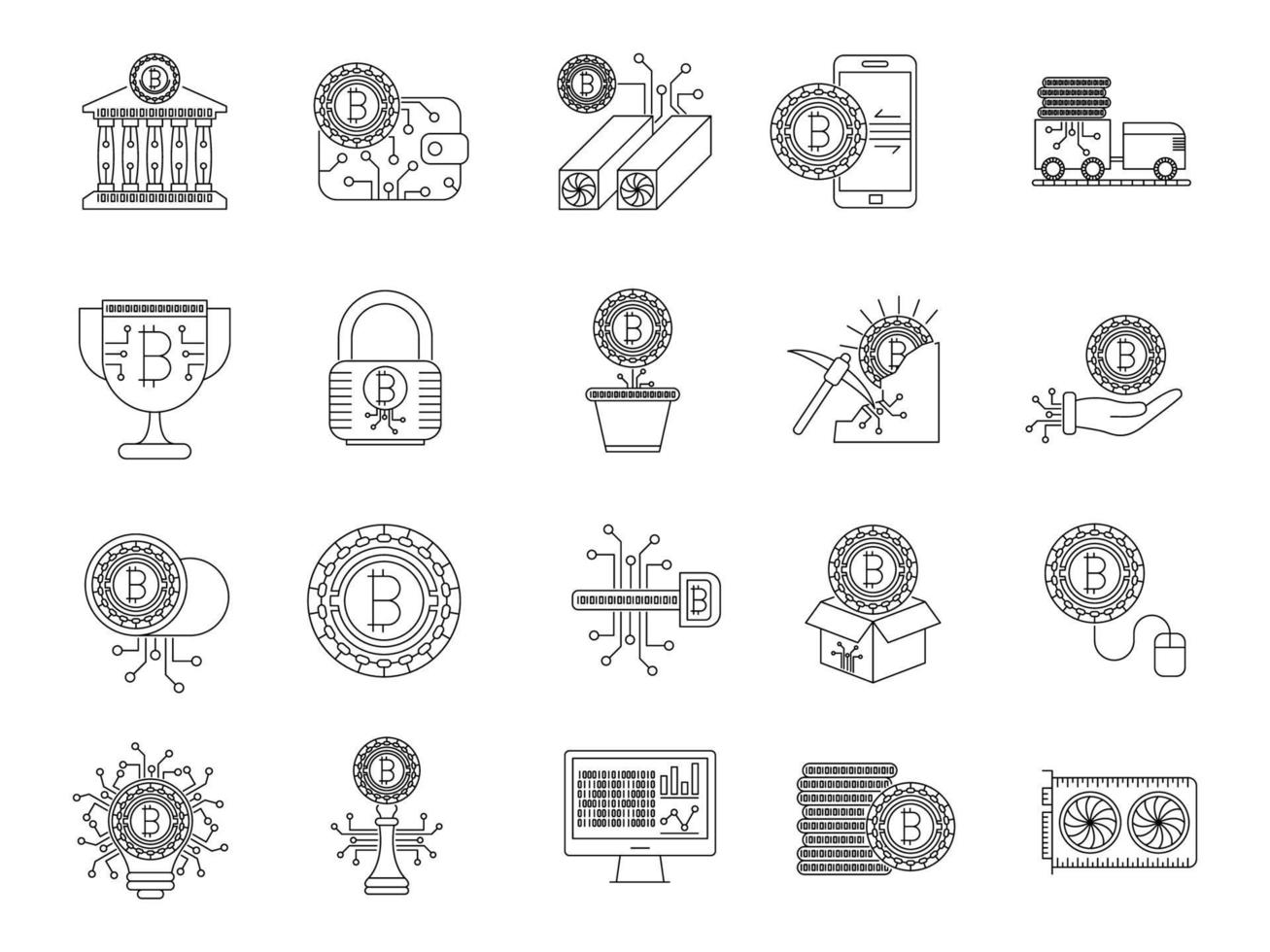 iconos de bitcoin, adecuados para una amplia gama de proyectos creativos digitales. vector