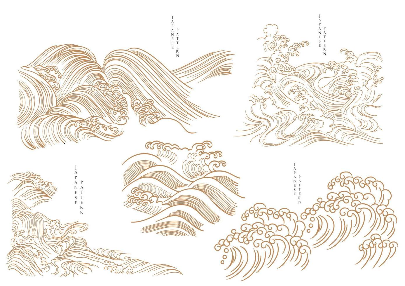 decoración japonesa de olas dibujadas a mano en estilo antiguo. elementos naturales con motivos orientales. vector