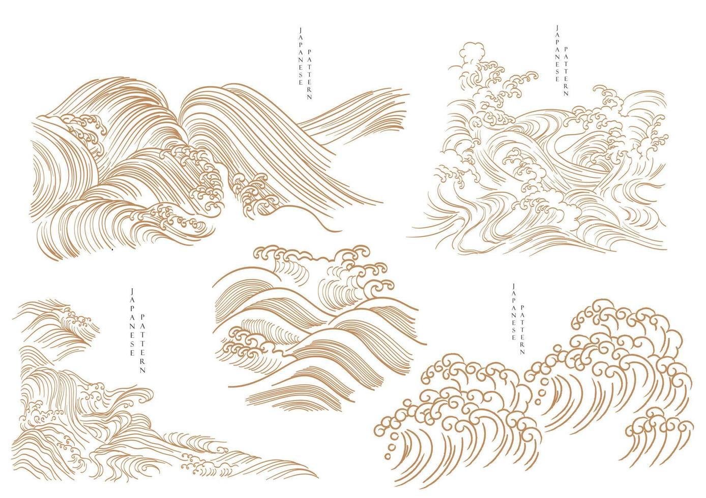 Japanese hand drawn wave decoration in vintage style. Natural elements with oriental pattern. vector