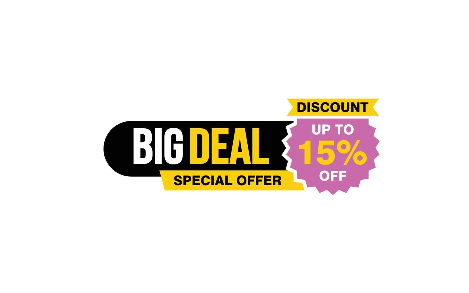 15 Percent BIG DEAL offer, clearance, promotion banner layout with sticker style. vector