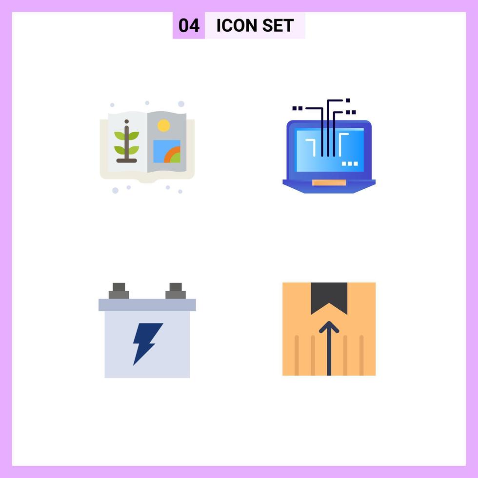 Group of 4 Modern Flat Icons Set for agriculture electric computer hardware delivery Editable Vector Design Elements