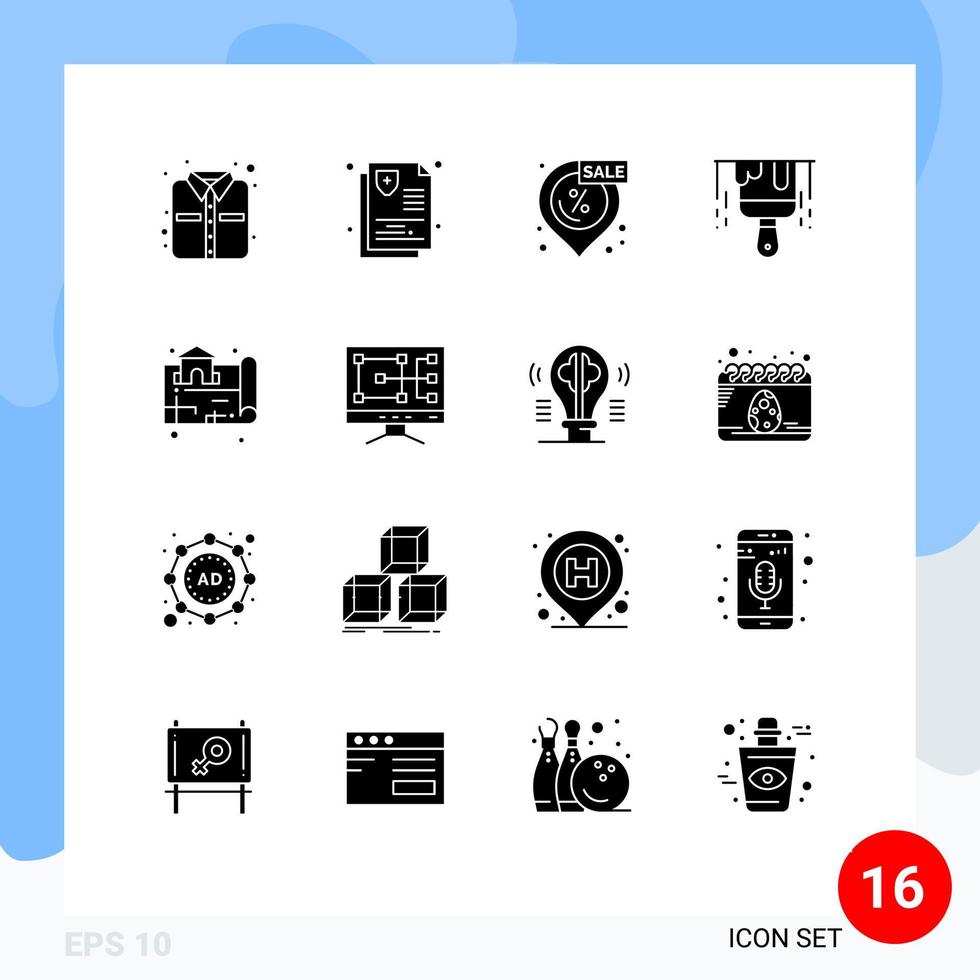 Modern Set of 16 Solid Glyphs Pictograph of real location location estate construction Editable Vector Design Elements