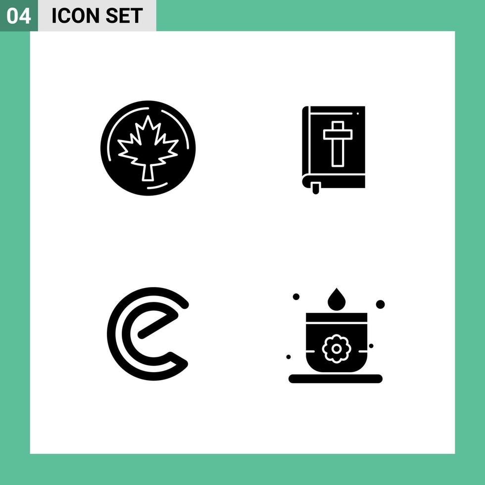 Modern Set of 4 Solid Glyphs and symbols such as autumn coin maple easter crypto currency Editable Vector Design Elements