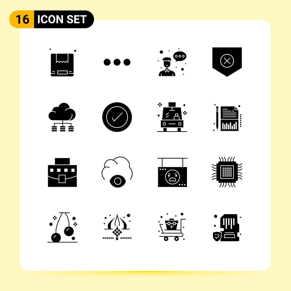 Paquete de glifos sólidos de 16 interfaces de usuario de signos y símbolos modernos de elementos de diseño de vectores editables de seguridad para empleados en la nube de almacenamiento