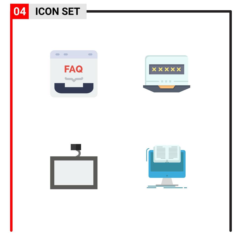 Pictogram Set of 4 Simple Flat Icons of browser mount faq computer wall Editable Vector Design Elements