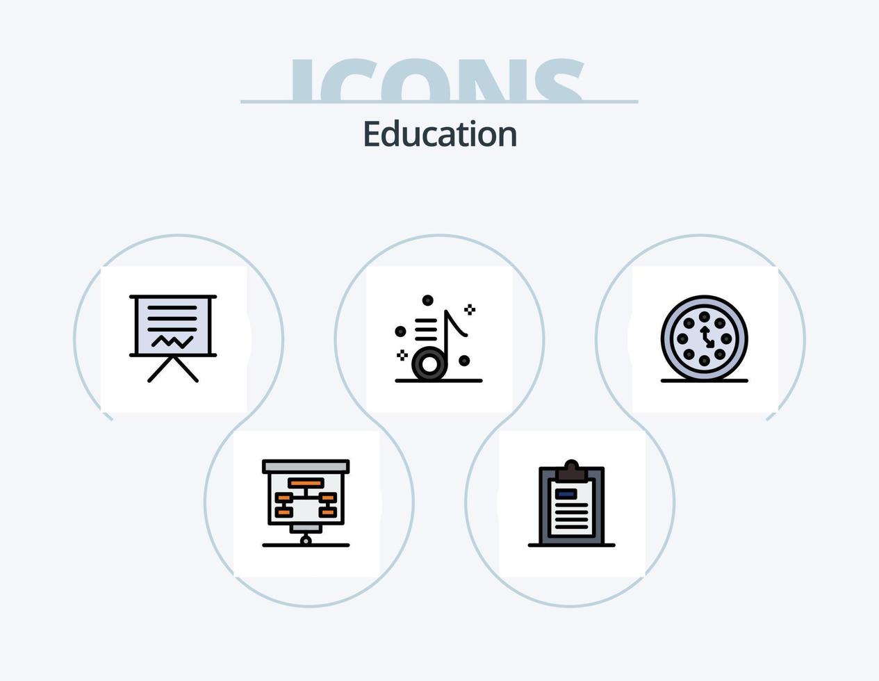 Education Line Filled Icon Pack 5 Icon Design. pencil. compose. orbit. ring. hand bell vector