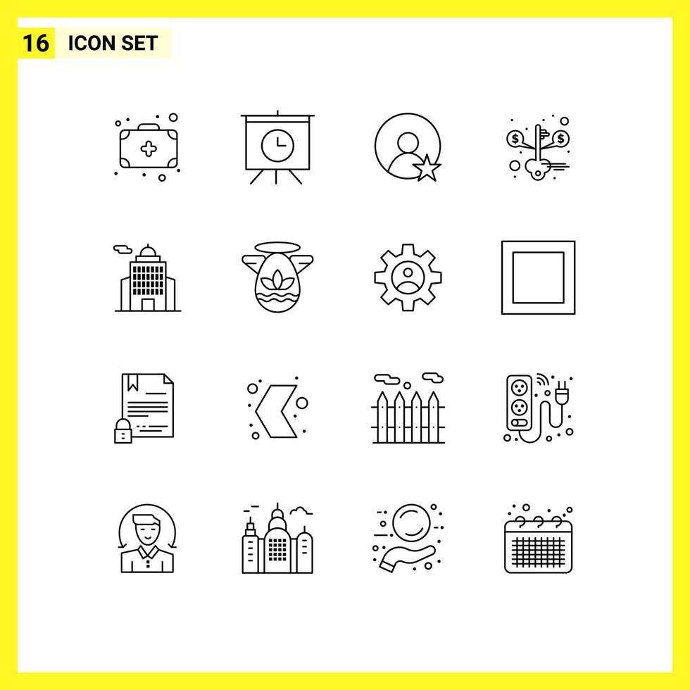 16 Universal Outline Signs Symbols of angle government profile building success Editable Vector Design Elements