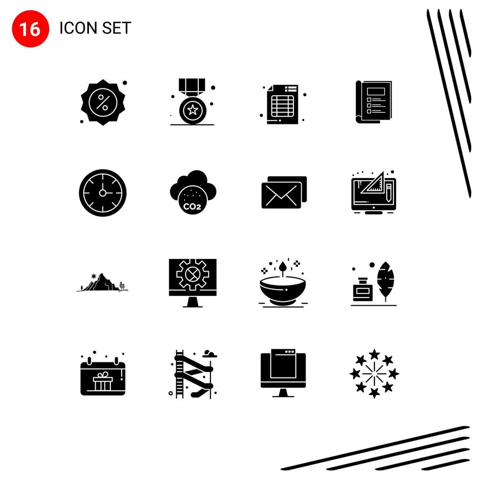 Pictogram Set of 16 Simple Solid Glyphs of alarm layout medal bundle business Editable Vector Design Elements