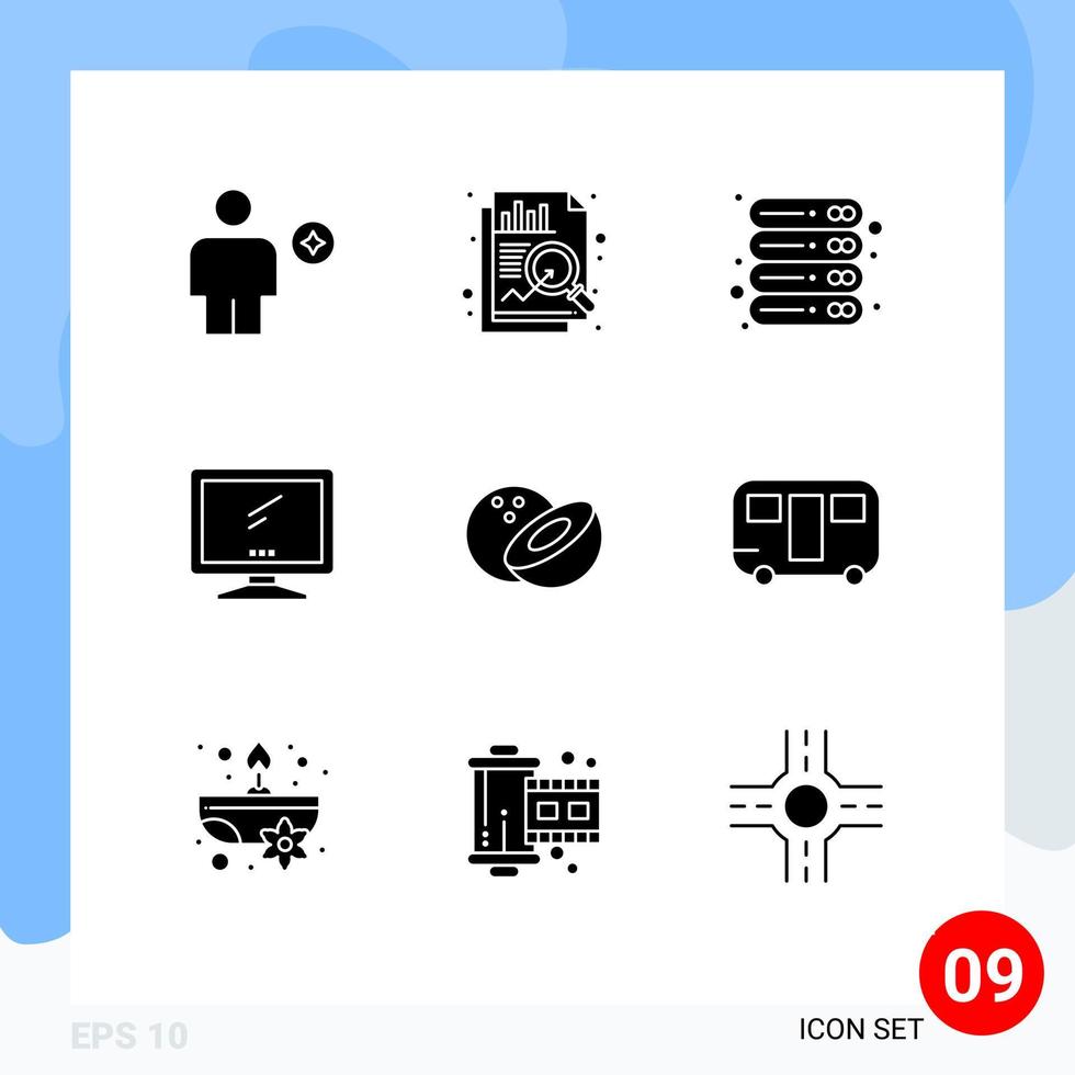 9 iconos creativos, signos y símbolos modernos de dispositivos de PC, monitor de datos, almacenamiento, elementos de diseño vectorial editables vector