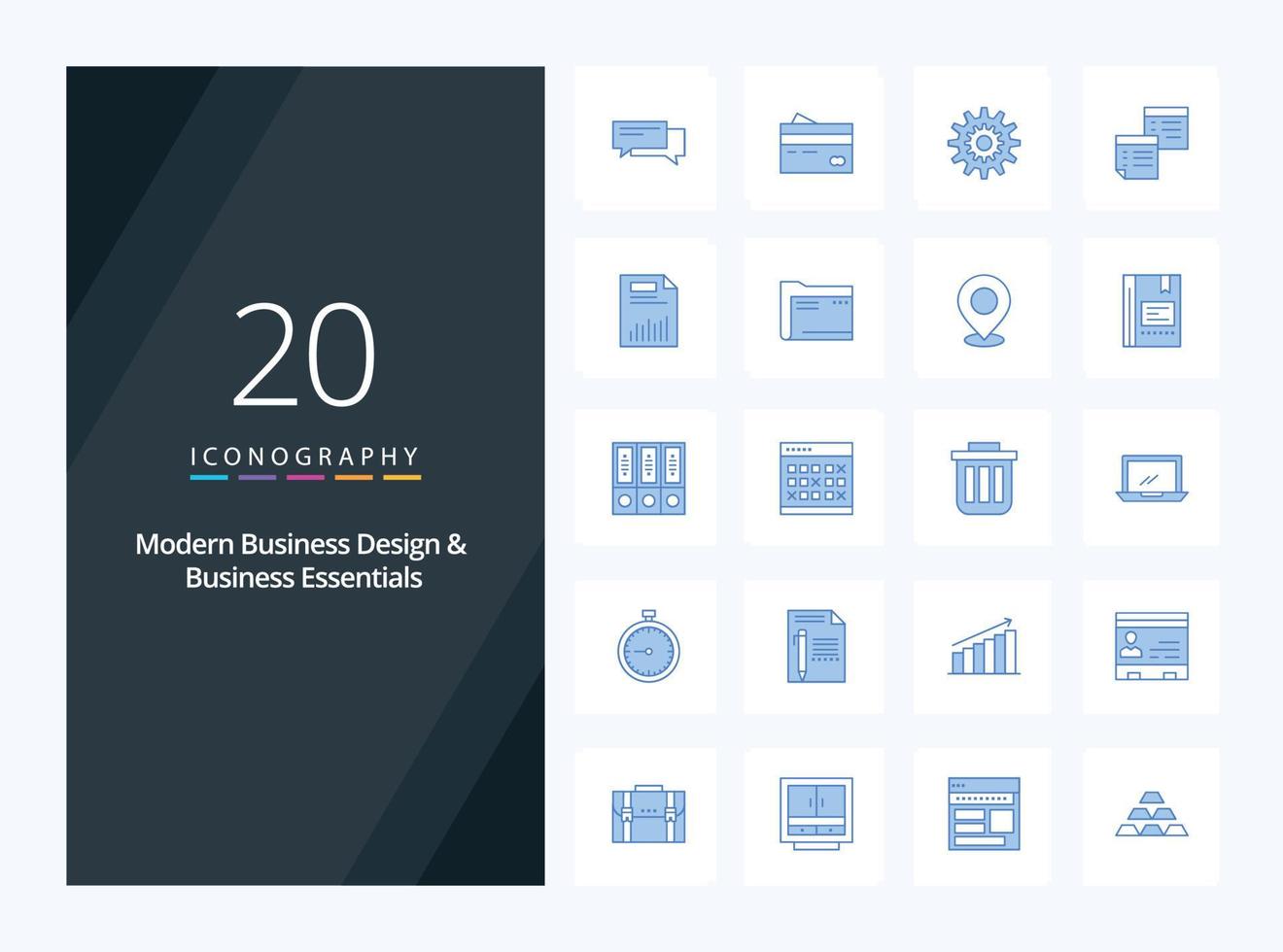 20 Modern Business And Business Essentials Blue Color icon for presentation vector