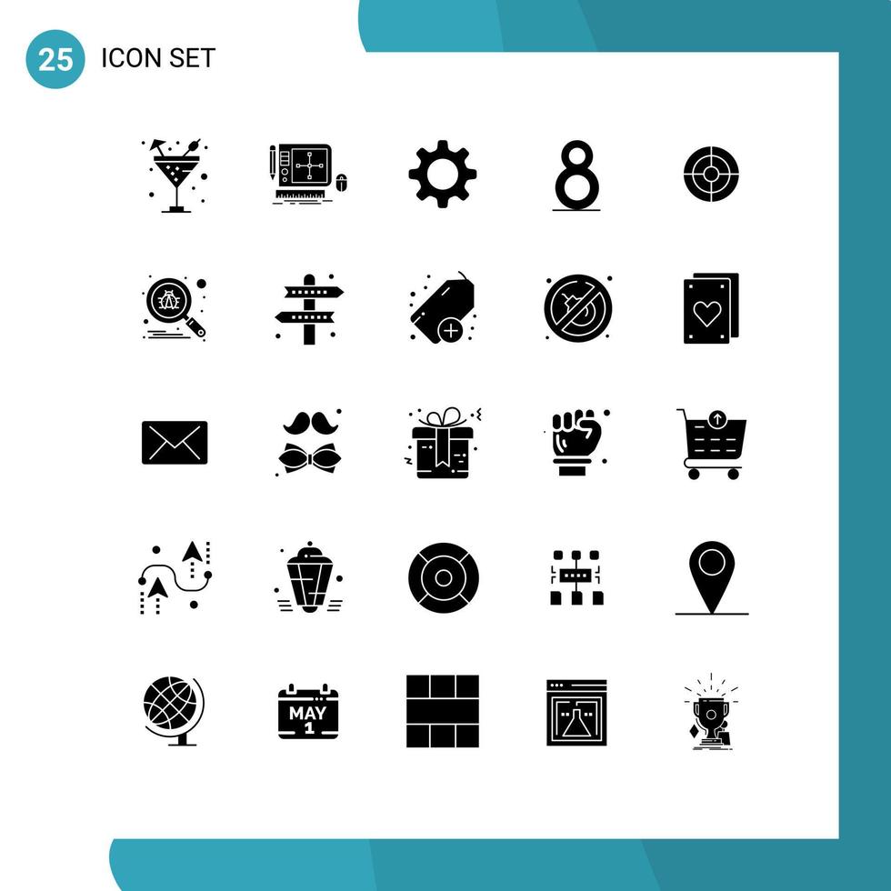 Mobile Interface Solid Glyph Set of 25 Pictograms of target finance web designing business eight Editable Vector Design Elements