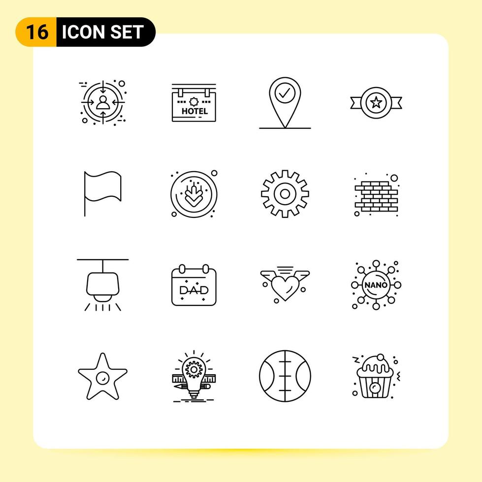 Universal Icon Symbols Group of 16 Modern Outlines of allergens flag check in basic medal Editable Vector Design Elements