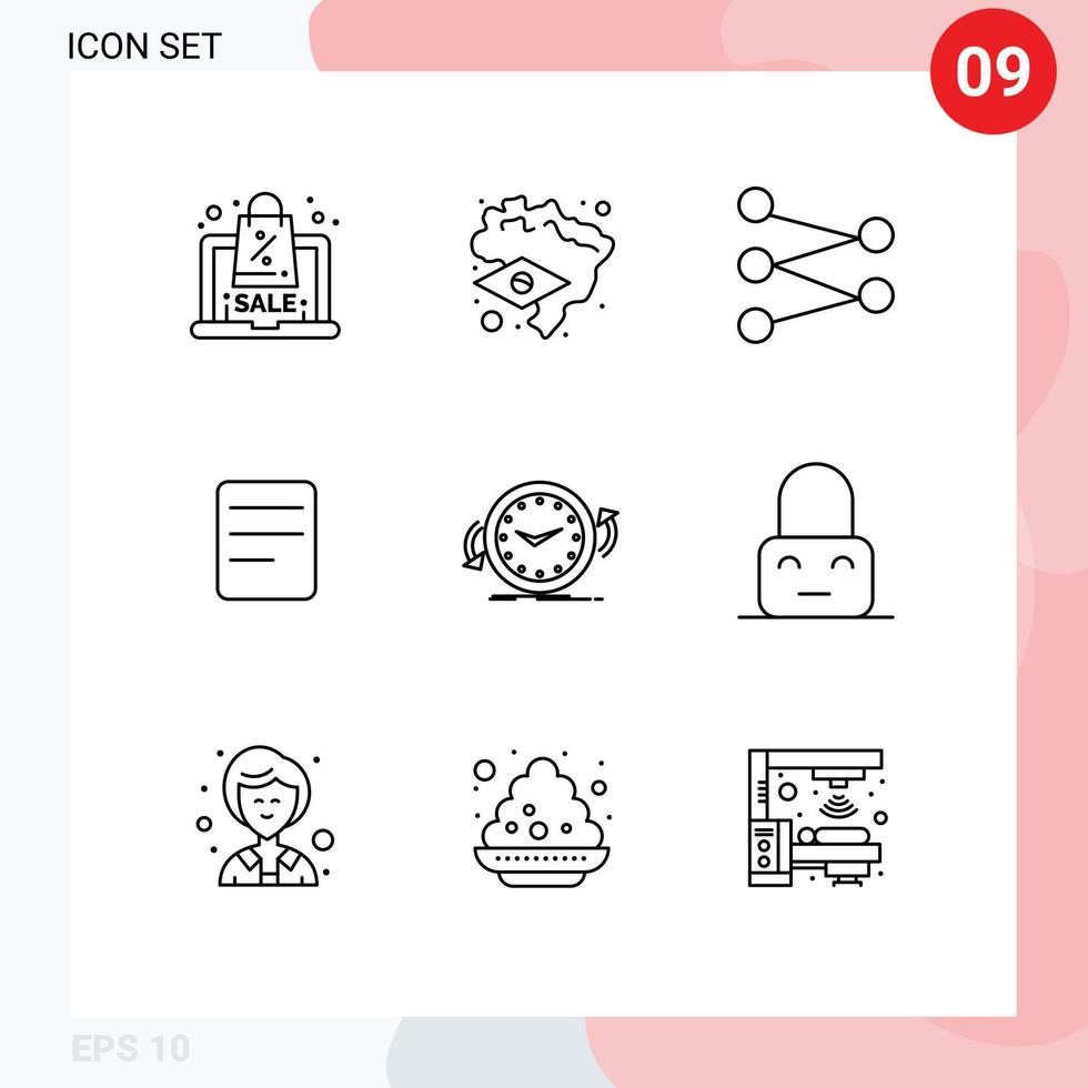 Stock Vector Icon Pack of 9 Line Signs and Symbols for time clockwise science clock chat Editable Vector Design Elements