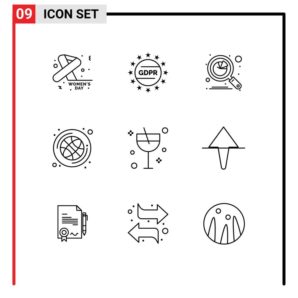 User Interface Pack of 9 Basic Outlines of alcohol sport analysis basketball search Editable Vector Design Elements