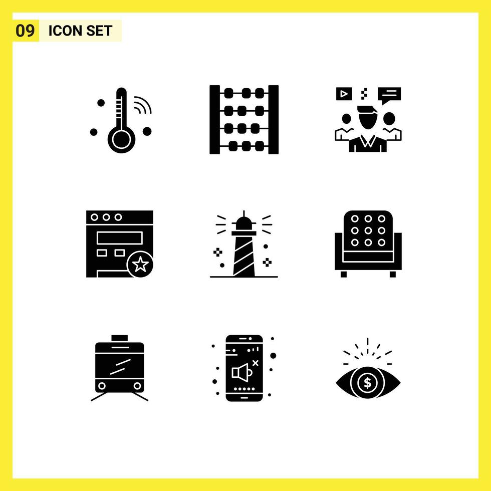 Group of 9 Solid Glyphs Signs and Symbols for ocean beach discussion website bookmark Editable Vector Design Elements