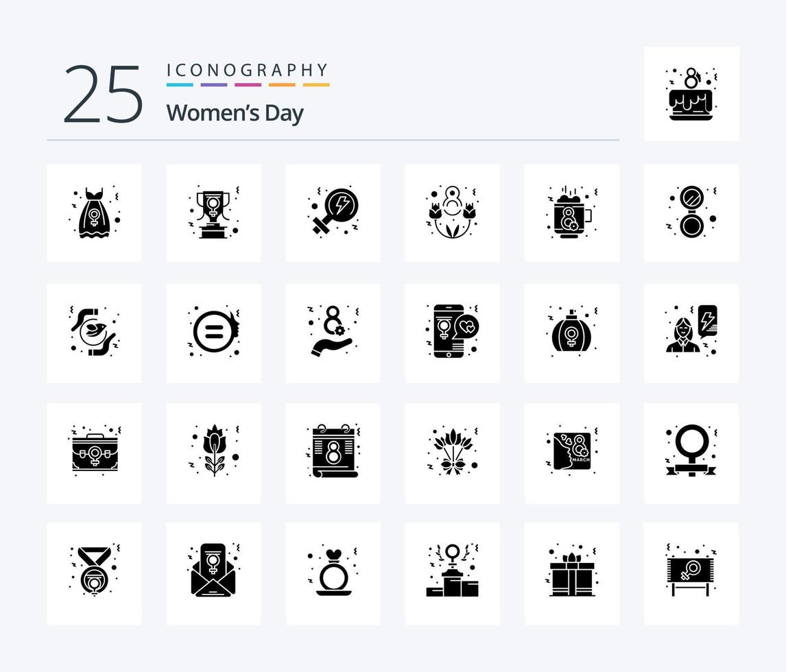 Womens Day 25 Solid Glyph icon pack including tea. day. feminism. coffee. happy vector