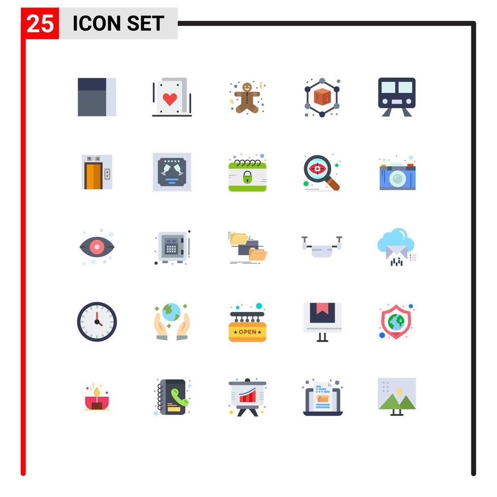 Modern Set of 25 Flat Colors Pictograph of construction lift holidays train railway Editable Vector Design Elements
