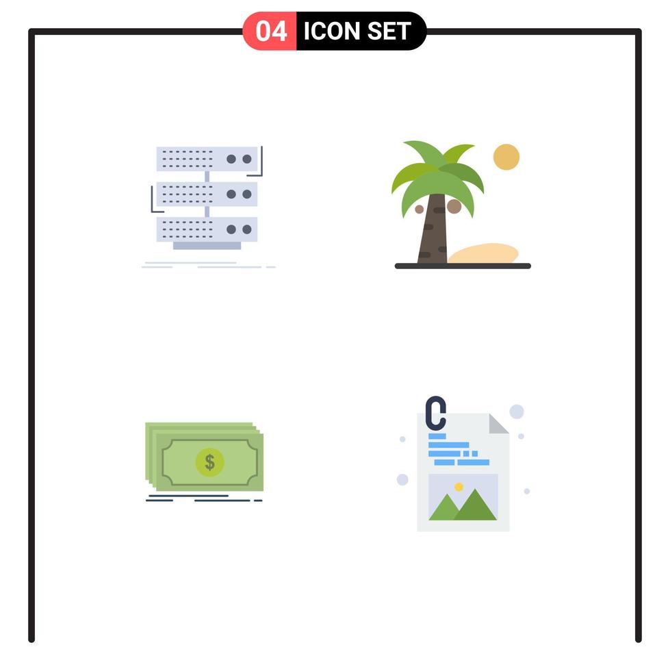 4 Universal Flat Icon Signs Symbols of server money database coconut transfer Editable Vector Design Elements