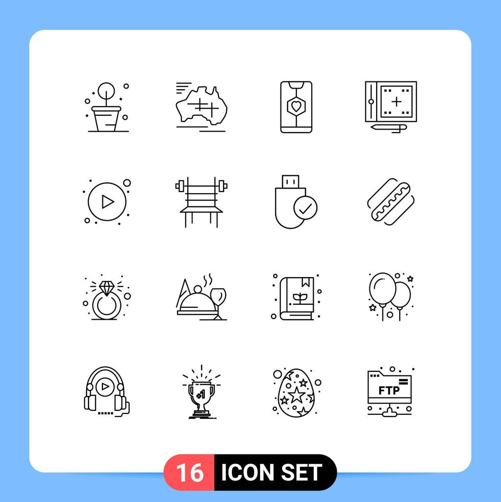 16 Universal Outline Signs Symbols of programing development app design wedding Editable Vector Design Elements