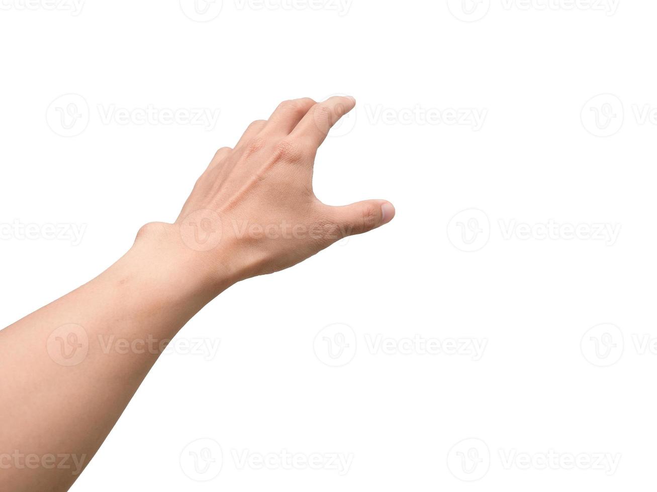 Man hands gesture reach isolated white photo