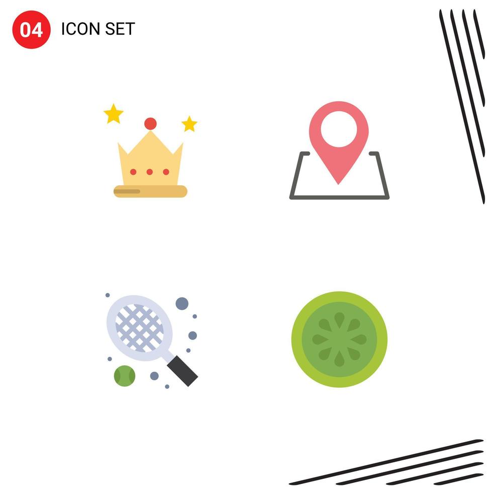 Pack of 4 Modern Flat Icons Signs and Symbols for Web Print Media such as achievement tennis wreath pin food Editable Vector Design Elements