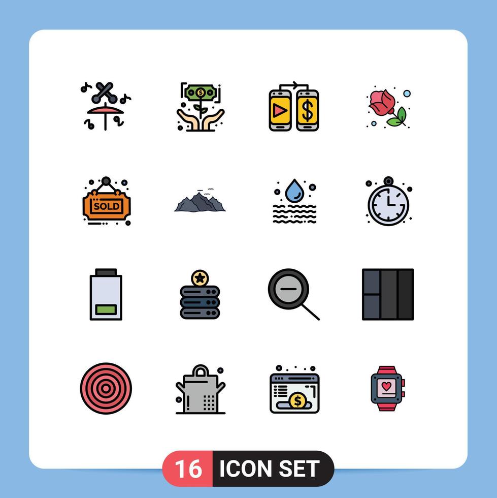 16 concepto de línea llena de color plano para sitios web móviles y aplicaciones signo bienes regalo móvil elementos de diseño de vector creativo editable rojo
